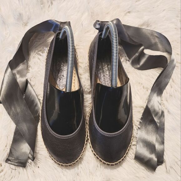 Free People Maya Wrap Espadrille Ballet Flats Metallic Gray Size 36 US 6 - Picture 1 of 10